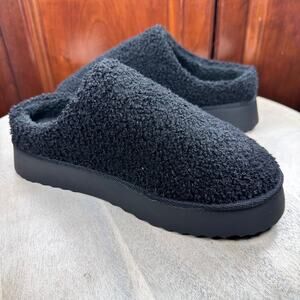 Mia Icee Womens Faux Shearling Platform Slipper Size 9 Black Cushioned Slip Ons